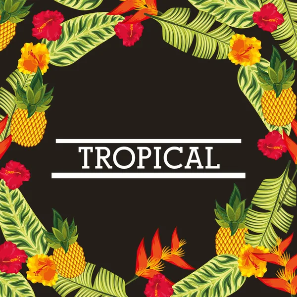 熱帯の花の葉カード — ストックベクタ