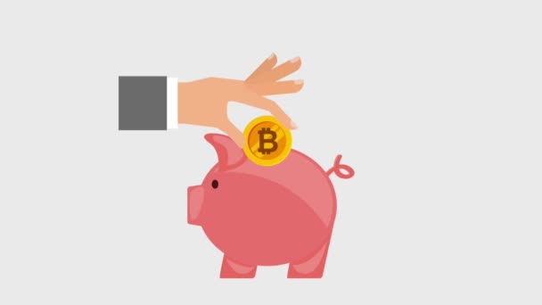 Bitcoin piggy dinero animación — Vídeo de stock