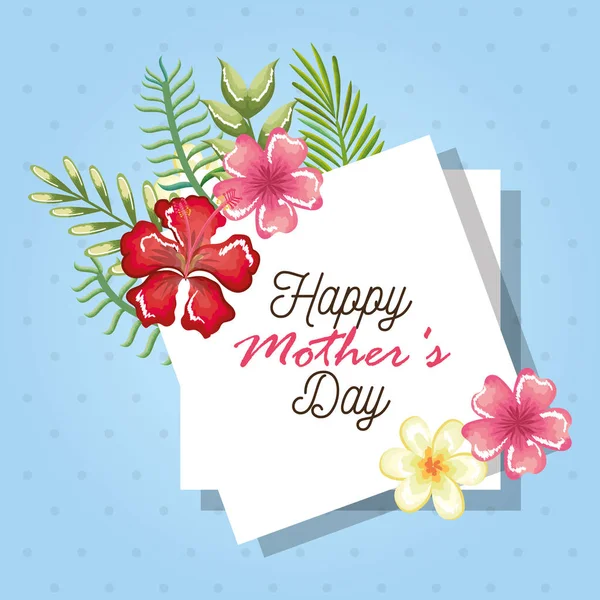 Gelukkige moeders dagkaart met bloemen decoratie — Stockvector