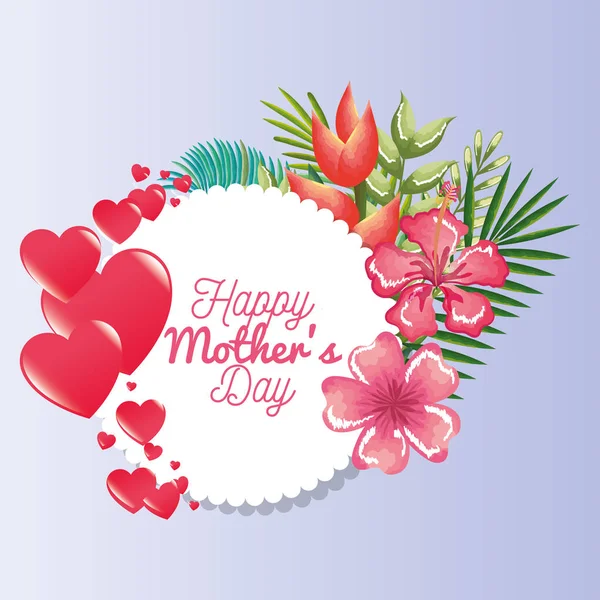 Šťastné matky den karty s srdce a květinové dekorace — Stockový vektor