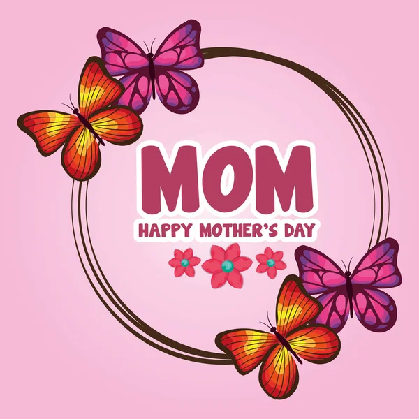 Ευτυχισμένος μητέρες ημέρα κάρτα με πεταλούδες και floral διακόσμηση — Διανυσματικό Αρχείο
