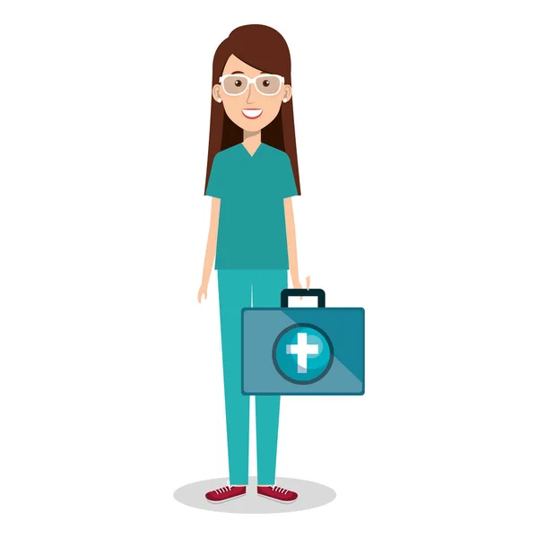 Vrouwelijke arts met medische kit — Stockvector