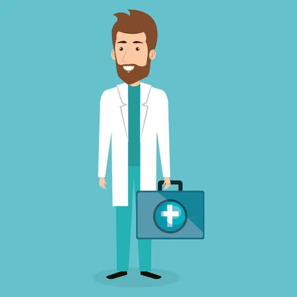 Manlig läkare med medicinska kit — Stock vektor