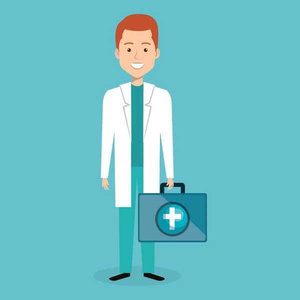 Doctor masculino con el kit médico — Vector de stock