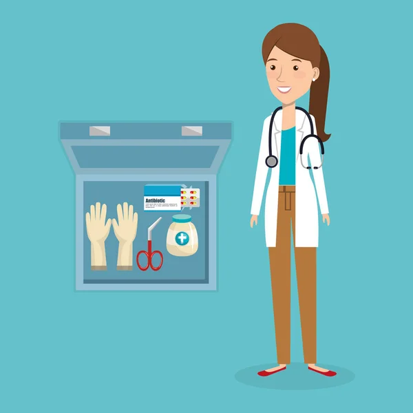 Medico femminile con kit medico — Vettoriale Stock