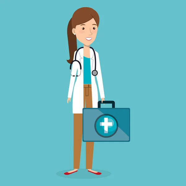 Médico feminino com kit médico —  Vetores de Stock