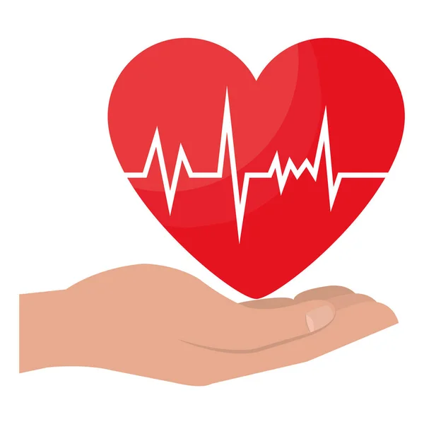 Handen met hart cardio pictogram — Stockvector