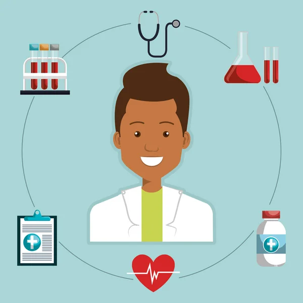 Médecin masculin avec des icônes médicales — Image vectorielle
