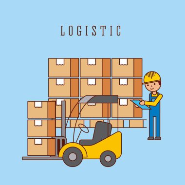 Lojistik forklift karton kutular ve çalışan yükleme