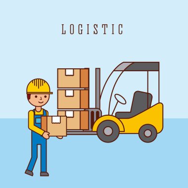 karton kutular Lojistik konsepti ile işçi forklift