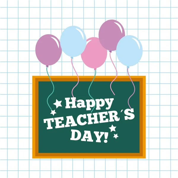 Šťastný učitel den karty tabuli a balónky — Stockový vektor