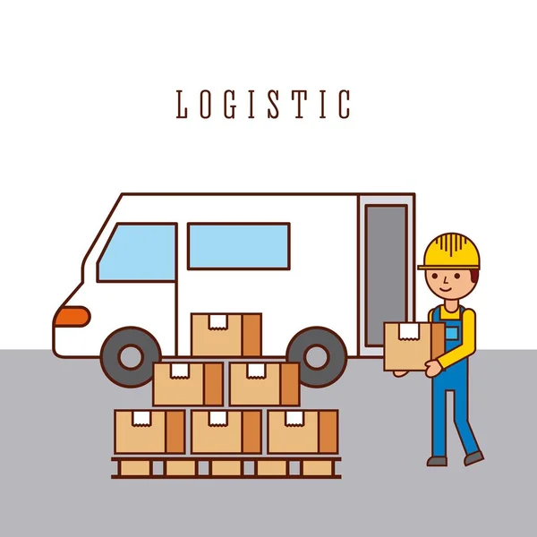 Logisztikai dolgozó rakodás teherautó áru szállítás — Stock Vector