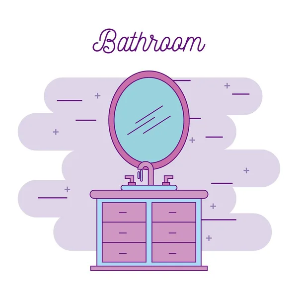 Cuarto de baño par lavabo y espejo muebles del gabinete — Vector de stock