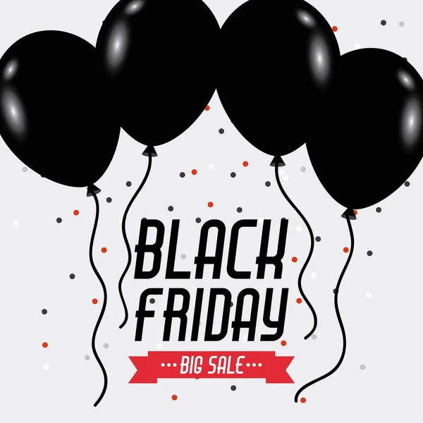 Noir vendredi grande vente affiche ballons et étincelles célébration — Image vectorielle