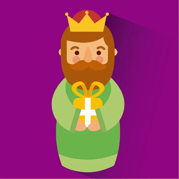 Sabio rey celebración de Navidad traer regalos a Jesús — Vector de stock