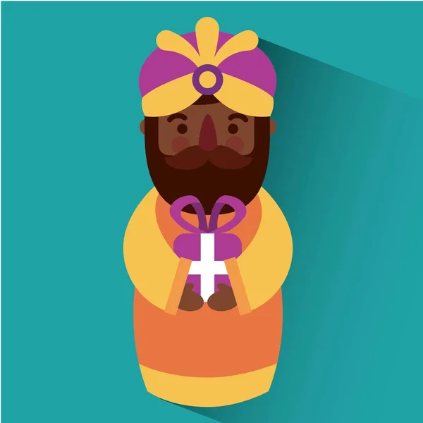 Sabio rey celebración de Navidad traer regalos a Jesús — Vector de stock