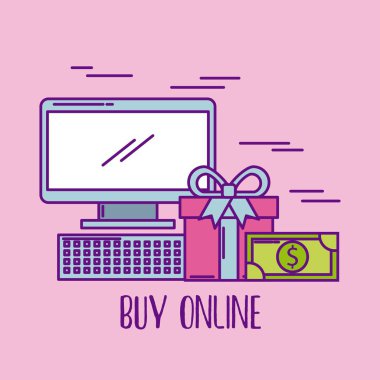 Online bilgisayar aygıt hediye kutusu ve para Doları satın