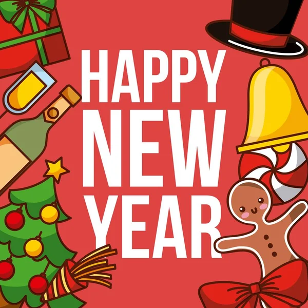 Ευτυχισμένο το νέο έτος αφίσα χαιρετισμό γιορτή διακόσμηση — Διανυσματικό Αρχείο