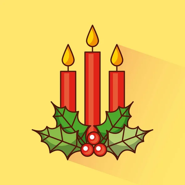 Noël trois bougies décoration houx baie traditionnelle — Image vectorielle