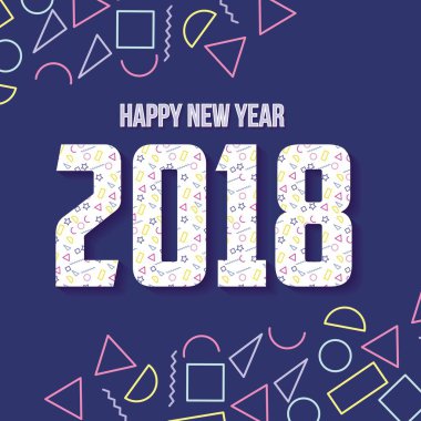 mutlu yeni yıl 2018 kartı geometrik figürler mor arka plan