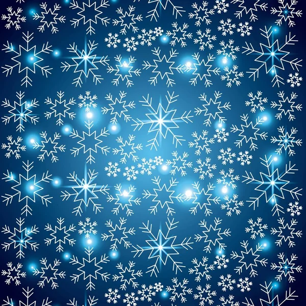 Fundo de Natal elegante azul com flocos de neve luzes abstratas — Vetor de Stock