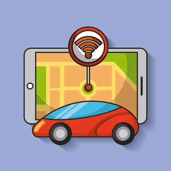 İşaretçi sensör harita navigasyon ile özerk araba — Stok Vektör