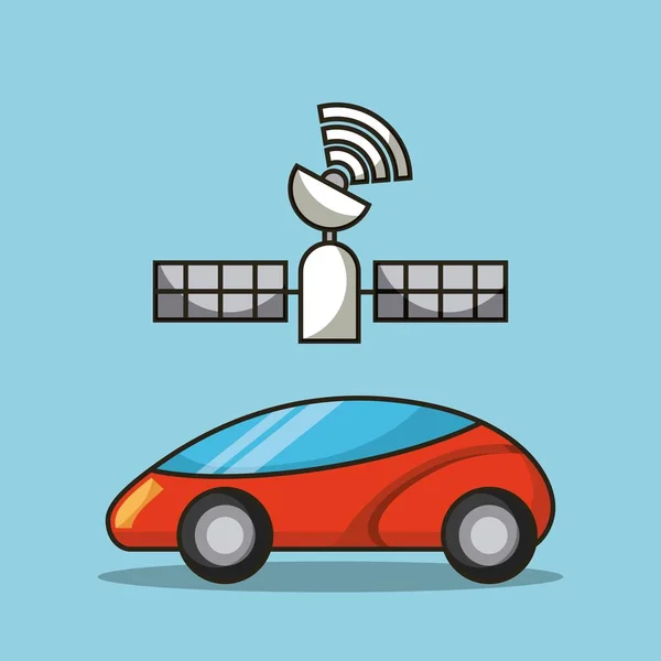 Autonoma bil fordon med satellit trådlös vågor ikonen techonology — Stock vektor