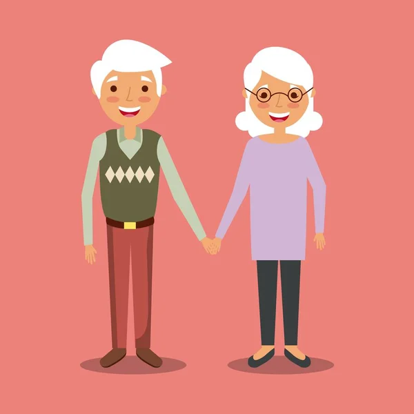 Cute couple the old woman and man grandparents lovely — Stock Vector