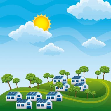 doğal peyzaj hills panel güneş ağaçlar - enerji temiz evler
