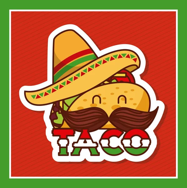 A bajusz és a kalap rajzfilm menü poszter Taco — Stock Vector