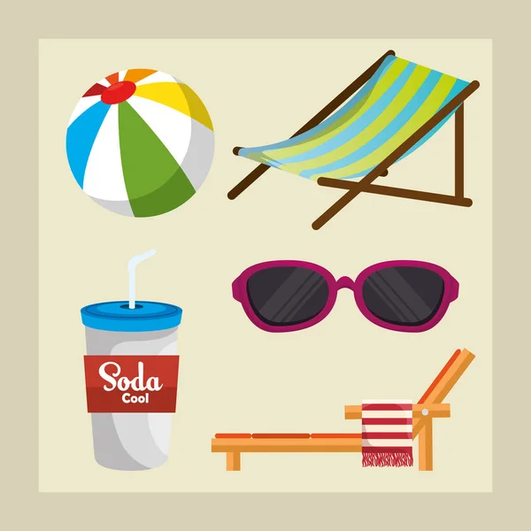 Sommerurlaub und Strand-Ikonen — Stockvektor