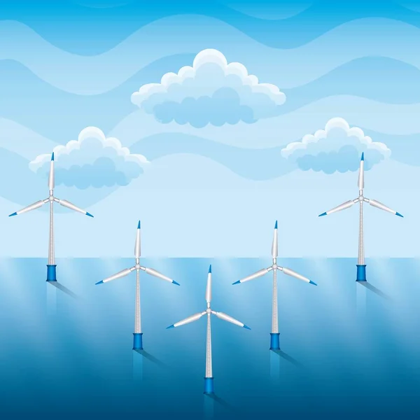 Windturbines op zee hernieuwbare energiebronnen — Stockvector