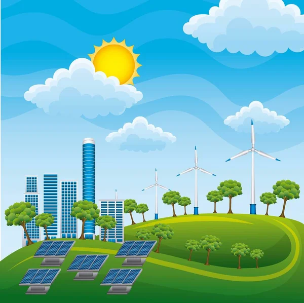 代替エネルギー源の太陽電池パネルの発電機 — ストックベクタ