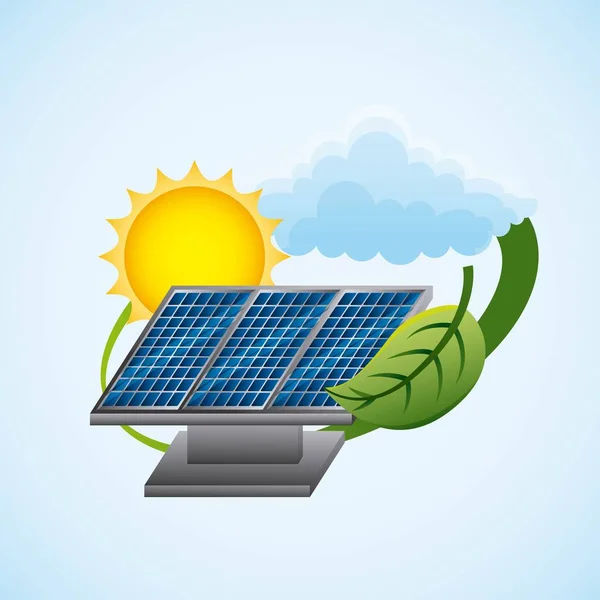 パネル太陽エコロジー電源雲太陽 - クリーン エネルギー — ストックベクタ