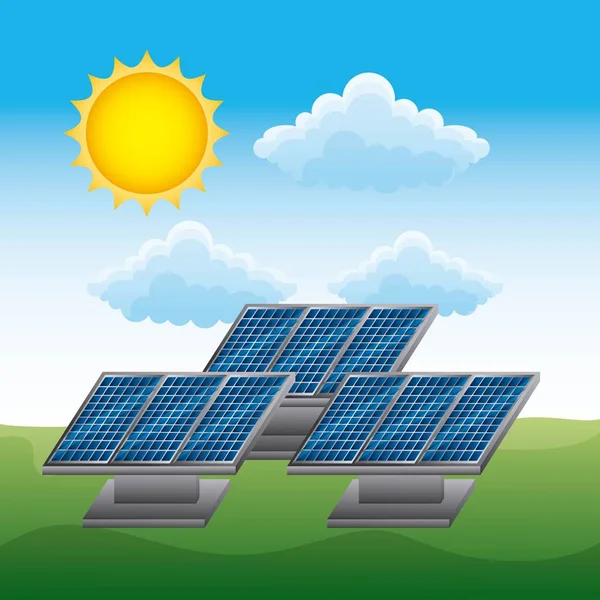 Energie schoon-panel zonne-hernieuwbare, duurzame ecologie — Stockvector