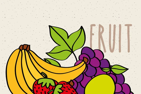 Plátanos uvas de fresa y banner de fruta de limón — Vector de stock