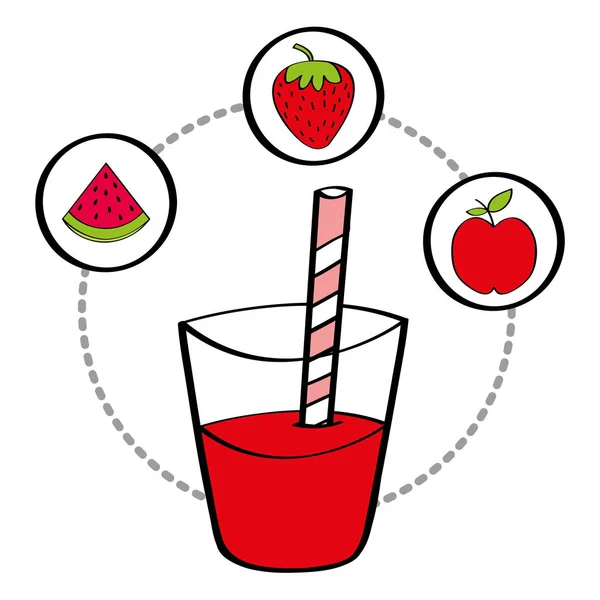 Φρέσκα smoothie χυμό πίνουν καρπούζι φρούτων μήλο φράουλα — Διανυσματικό Αρχείο