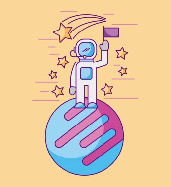 başka bir gezegen uzay görevi bayrağı ile astronot