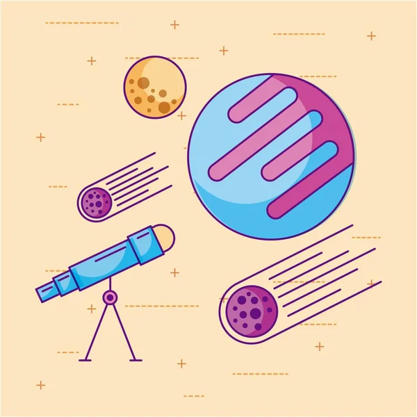 Space icons of universe galaxy journey and technology — Stock Vector