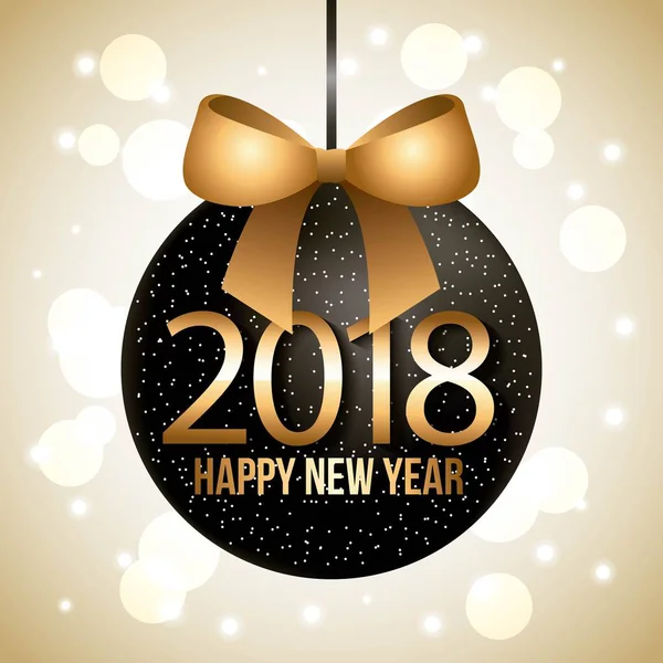Feliz ano novo grande preto bola brilho dourado arco fundo — Vetor de Stock