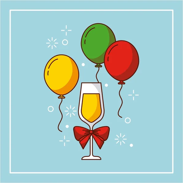 葡萄酒玻璃弓气球飞行装饰党圣诞节 — 图库矢量图片