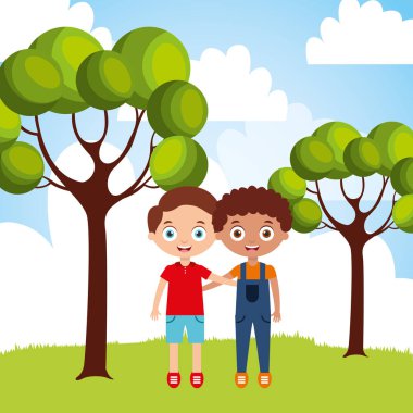 şirin mutlu dostu küçük çocuklar parkta kucakladı