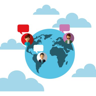 Dünya küre insanlar konuşma kabarcıklar sosyal medya