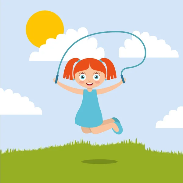 Cute usmívající se dívka, která skočila s švihadlo v parku — Stockový vektor