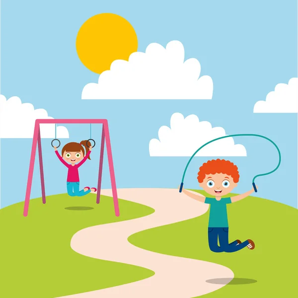 Užijte si šťastné děti hrají jum lano a bar opice — Stockový vektor