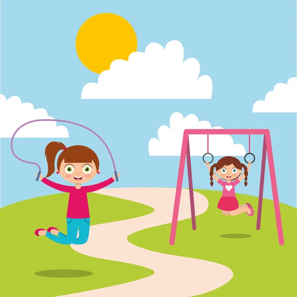 Απολαύστε ευτυχής παιδιά παίζουν jum σχοινί και μπαρ μαϊμού — Διανυσματικό Αρχείο