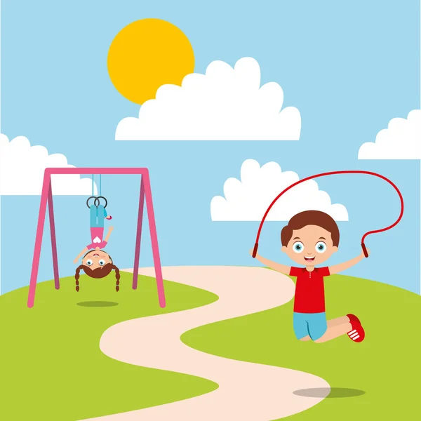 Απολαύστε ευτυχής παιδιά παίζουν jum σχοινί και μπαρ μαϊμού — Διανυσματικό Αρχείο