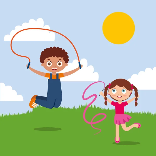 子供男の子と女の子の幸せな公園で遊んで — ストックベクタ