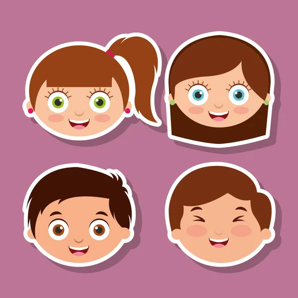 Groupe litlle enfants visages sourire expression — Image vectorielle