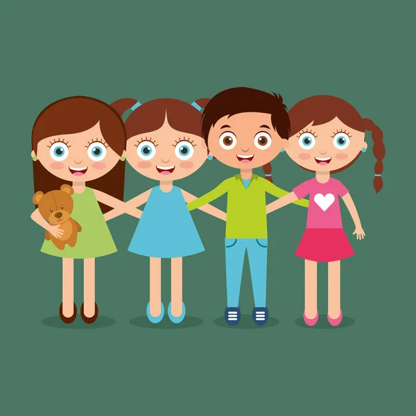 Group kids embrace happy smiling boys and girl — Stock Vector